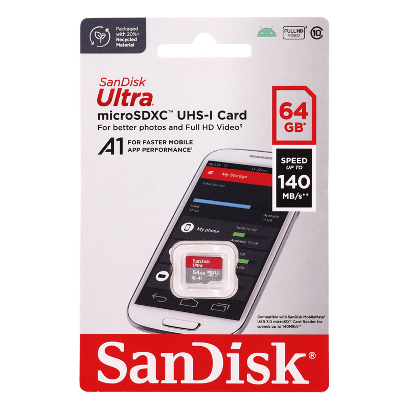 رم میکرو 64 گیگ سن دیسک SanDisk Ultra U1 A1 C10 140MB/s