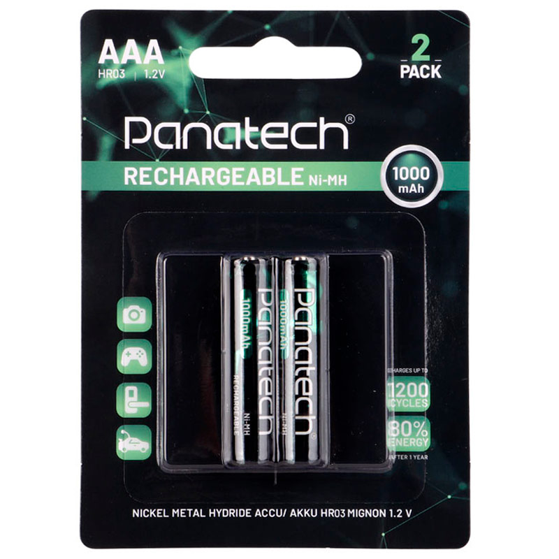 باتری دوتایی نیم قلمی شارژی Panatech Rechargeable Ni-MH HR03 AAA 1000mAh